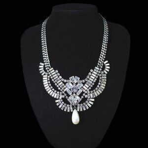 DANNIJO Deco Pearl Drop Rhinestone Bib Statement Necklace